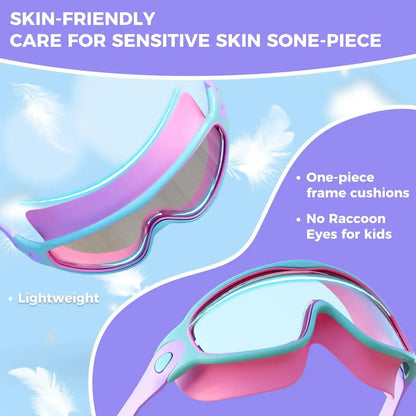 MERSUN 3 Pack Swimming Goggles, Kid Goggles with Earplugs Large Frame Anti-Fog/Uv Wide View Swim Goggles Boys Girls 4-12 by All Mart Bristol Ltd