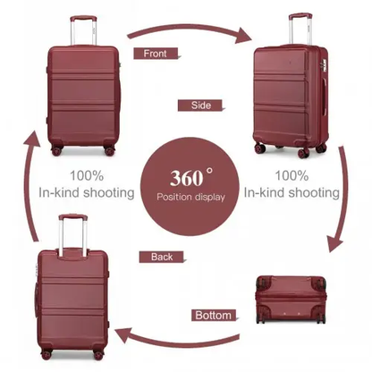 K1871-1L - Kono ABS 24 Inch Sculpted Horizontal Design Suitcase - Burgundy by All Mart Bristol Ltd