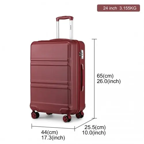 K1871-1L - Kono ABS 24 Inch Sculpted Horizontal Design Suitcase - Burgundy by All Mart Bristol Ltd