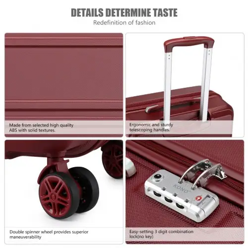 K1871-1L - Kono ABS 24 Inch Sculpted Horizontal Design Suitcase - Burgundy by All Mart Bristol Ltd