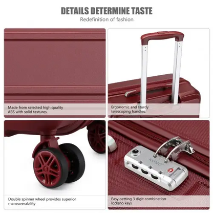 K1871-1L - Kono ABS 24 Inch Sculpted Horizontal Design Suitcase - Burgundy by All Mart Bristol Ltd