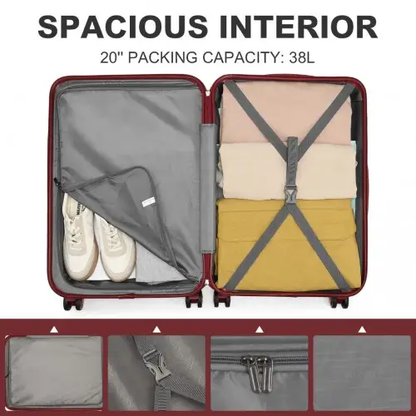 K1871-1L - Kono ABS 24 Inch Sculpted Horizontal Design Suitcase - Burgundy by All Mart Bristol Ltd