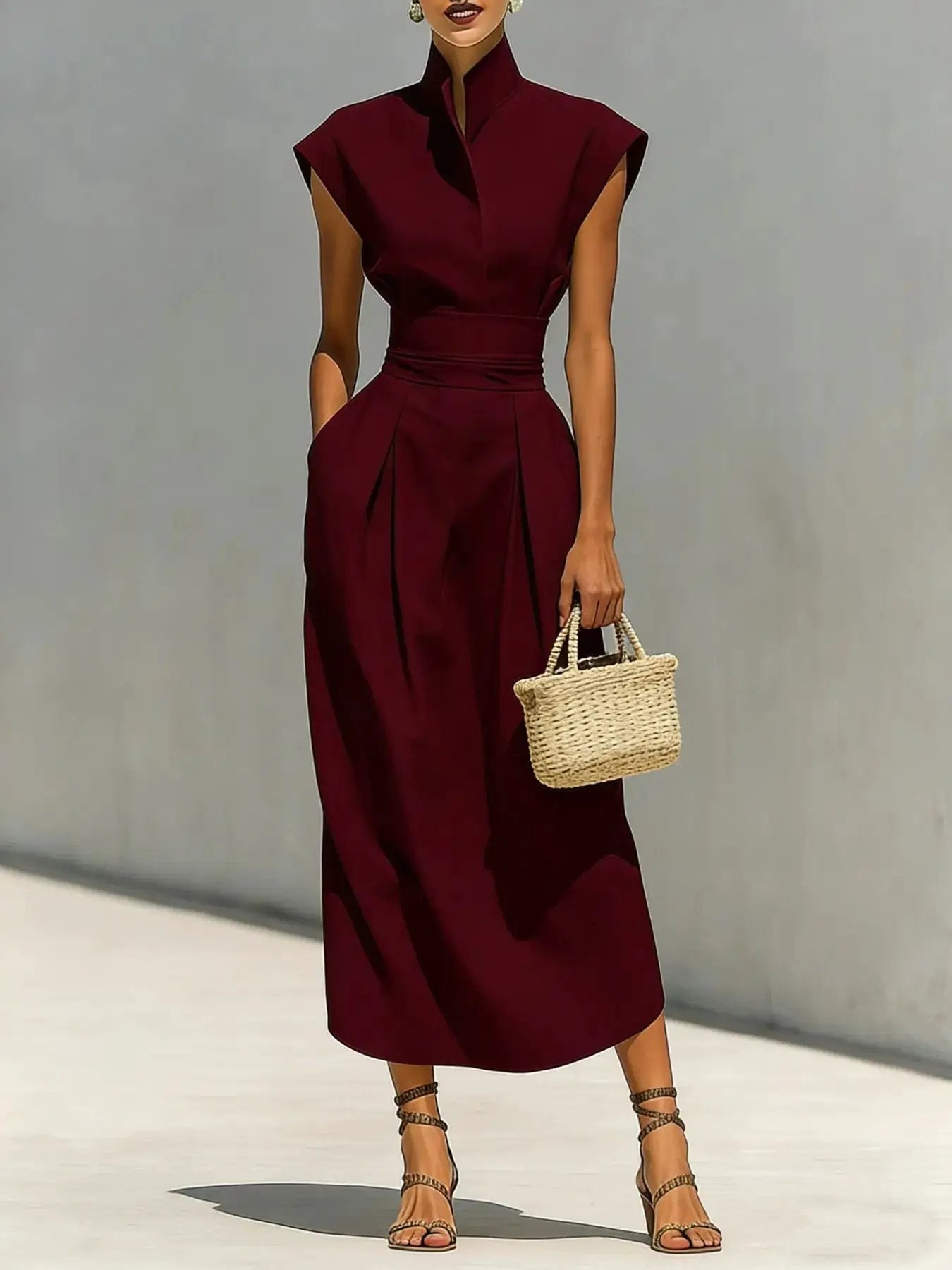 2026 European Style Formal Minimalist Women'S Spring Summer New High Waist Midi Dress, Crew Neck Loose Top, Office Wear Long Skirt by All Mart Bristol Ltd