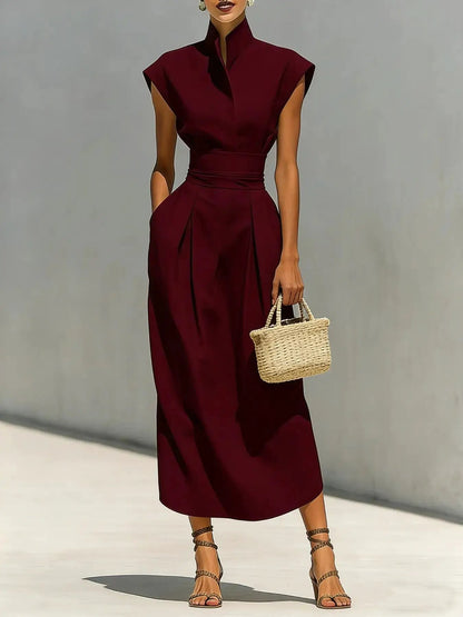 2026 European Style Formal Minimalist Women'S Spring Summer New High Waist Midi Dress, Crew Neck Loose Top, Office Wear Long Skirt by All Mart Bristol Ltd