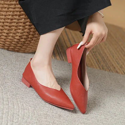 Spring and Autumn Fashion New Square Head Soft Leather Work Shoes Women's Shoes High Heels Thick Heels Shoes Women by All Mart Bristol Ltd