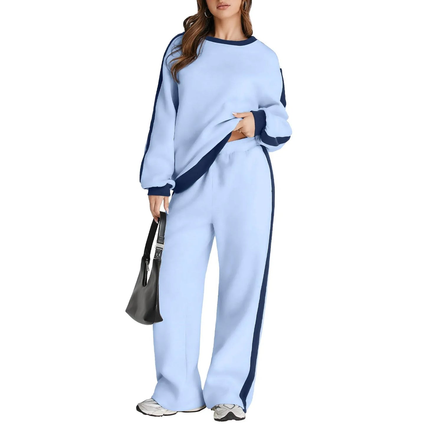 Cross-Border Spring and Autumn Casual Elegant Simple Color-Block Long Sleeve Fashion Loose Commuter Style Base Pullover Sweatshi by All Mart Bristol Ltd