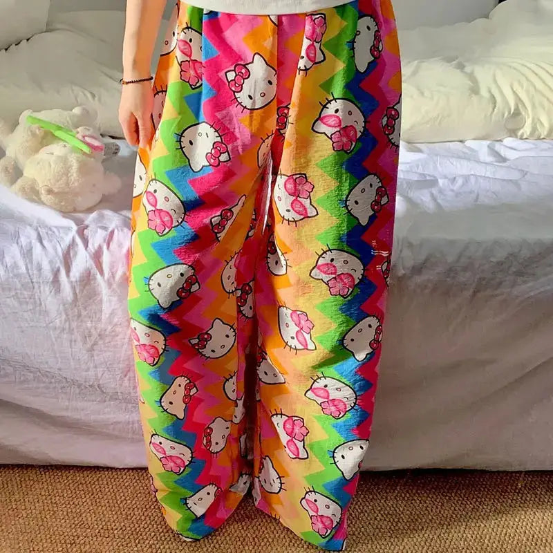 Pajama Pants Anime Kt Cat Rainbow Dopamine Trousers Skirt Cartoon Cute Loose Casual Trousers Cartoon Girl Gift Hello Kitty Loose by All Mart Bristol Ltd