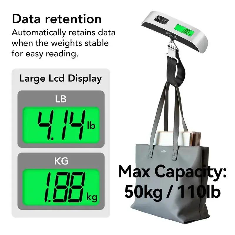 PQRQP Portable Digital Luggage Scale, Pet Scale for Accurate Weighing, 110Lbs Hanging Baggage Scale with Backlit LCD Display, Portable Suitcase Weighing Scale, Travel Luggage Weight Scale with Hook, Strong Straps for Travelers by All Mart Bristol Ltd