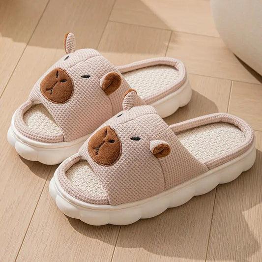 Open Toe Couple Indoor Non-slip Linen Slippers by Dropshipman