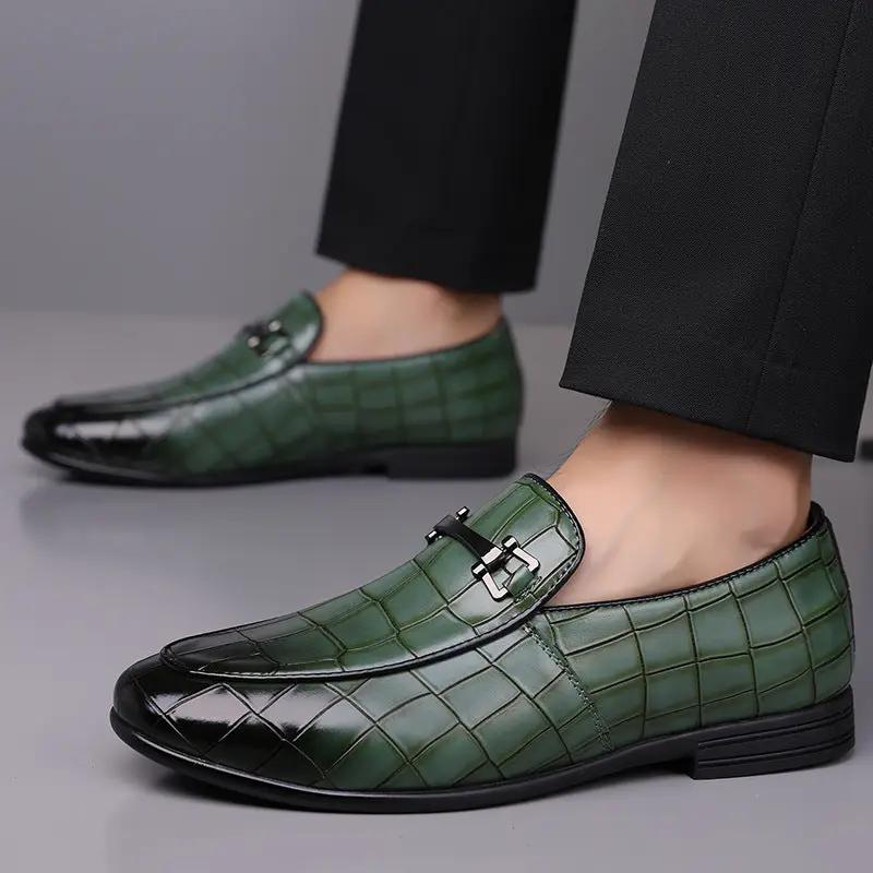 Men's Plaid Light Luxury Plus Size Rubber Sole Lightweight Leather Shoes by Dropshipman