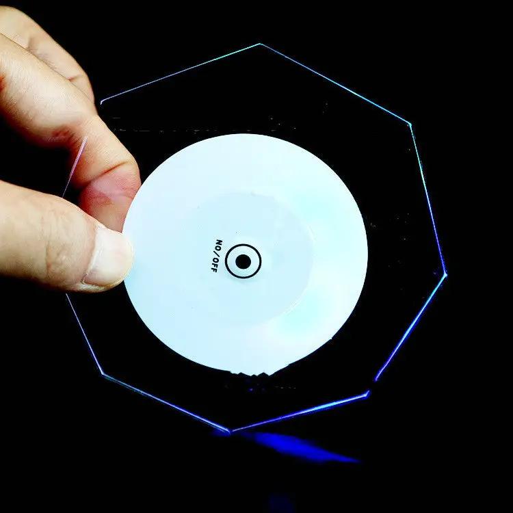LED Glow Coaster Acrylic Crystal Emitting Luminous Bar Cocktail Mug Stand Light Coasters Flashing Base Tableware Decoration Pads by Dropshipman