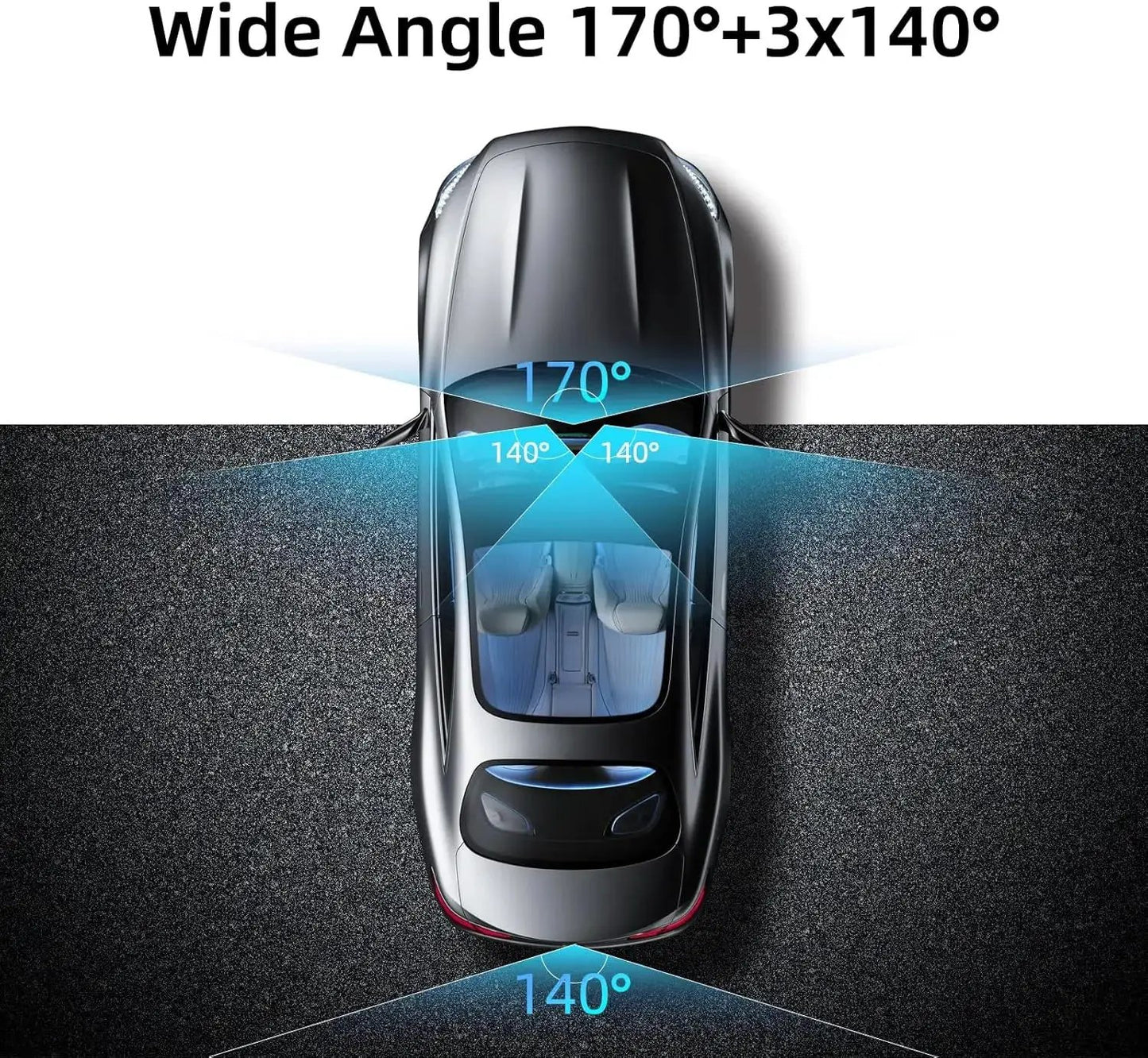 4 Channel Dash Cam with 360° Surround View Includes FREE OBD Cable for 24/7 Parking Monitor 4 Lens Front Rear inside Left Right Recording 3" Display, Built-In Wifi, 64GB Card Clear Night Vision, Hdr，Automotive Driving Recorder by All Mart Bristol Ltd