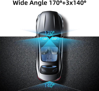 4 Channel Dash Cam with 360° Surround View Includes FREE OBD Cable for 24/7 Parking Monitor 4 Lens Front Rear inside Left Right Recording 3" Display, Built-In Wifi, 64GB Card Clear Night Vision, Hdr，Automotive Driving Recorder by All Mart Bristol Ltd