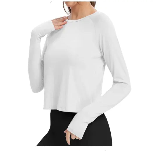 Women's Long Sleeve Yoga vest Quick Dry Breathable Sports Top O-Neck Skinny Workout vest Running Training Gym Shirts Sport swear by All Mart Bristol Ltd