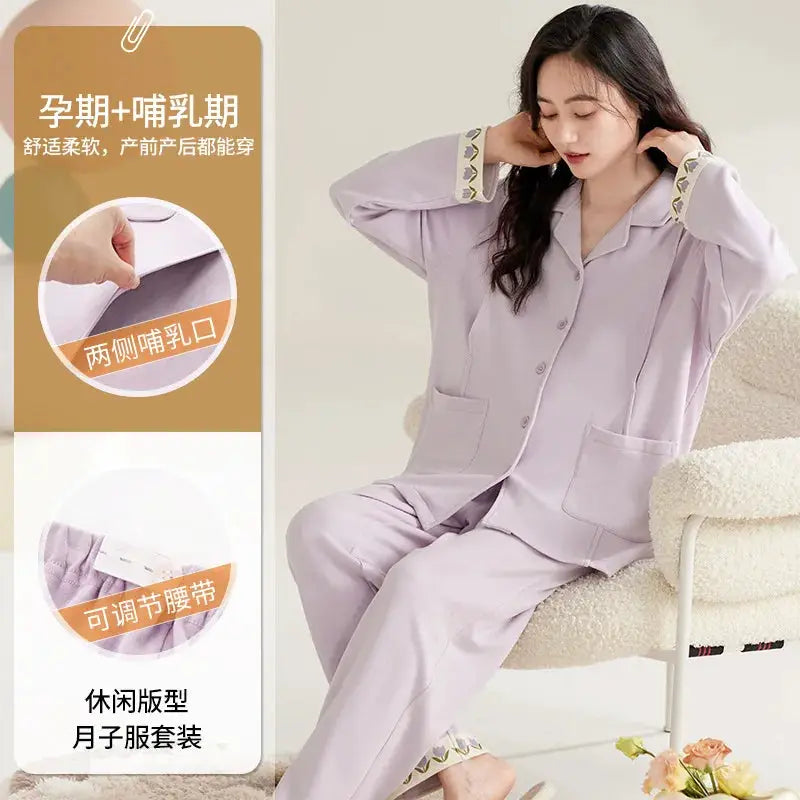 Maternity Women Pajamas Set Pregnant Pure Cotton Breastfeeding Loungewear Sweet Long Sleeve Trousers Cardigan 2 Piece Set Pjs by All Mart Bristol Ltd