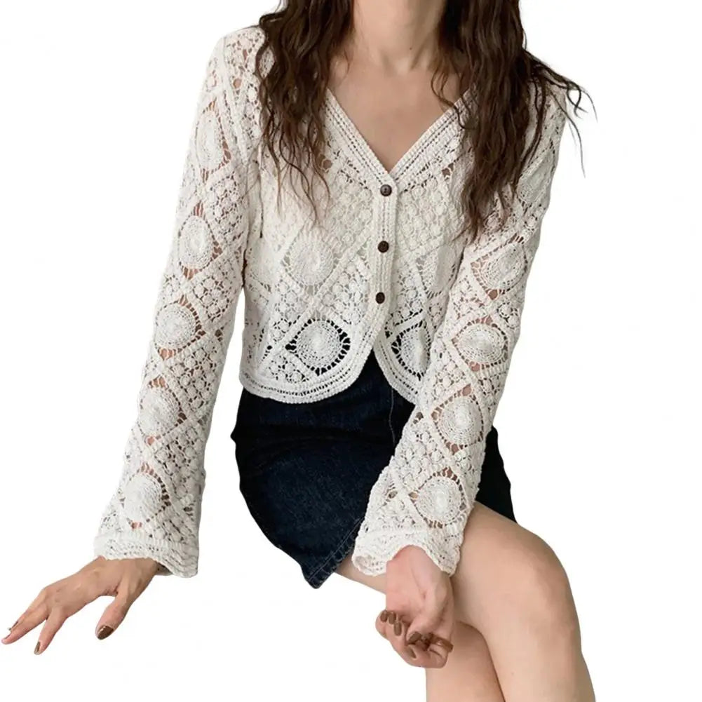 Handcrafted Lace Cardigan Crochet Women Cardigan 2025 3/4 Sleeve Hollow Out Open Front Sheer Sweater Boho Summer Knit Shrug by All Mart Bristol Ltd
