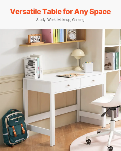 VEVOR Small Desk with Drawers, Kids Desk for Bedroom, Modern Simple Study Table for Drawing, Reading, Writing, Rectangle MDF Furniture Study Storage Table for Home, Office, White by All Mart Bristol Ltd