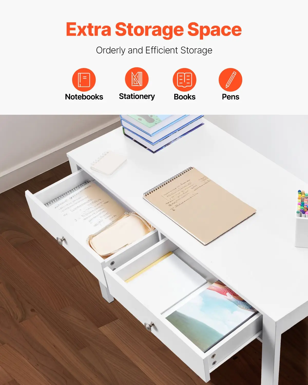 VEVOR Small Desk with Drawers, Kids Desk for Bedroom, Modern Simple Study Table for Drawing, Reading, Writing, Rectangle MDF Furniture Study Storage Table for Home, Office, White by All Mart Bristol Ltd