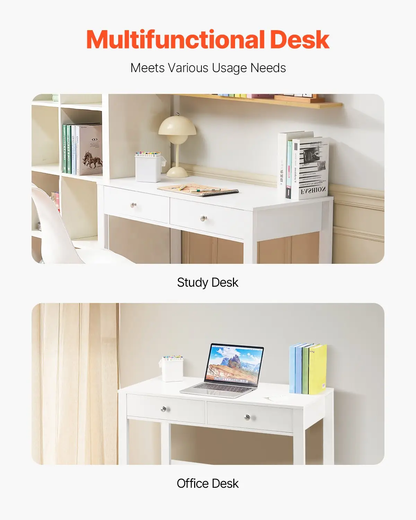 VEVOR Small Desk with Drawers, Kids Desk for Bedroom, Modern Simple Study Table for Drawing, Reading, Writing, Rectangle MDF Furniture Study Storage Table for Home, Office, White by All Mart Bristol Ltd