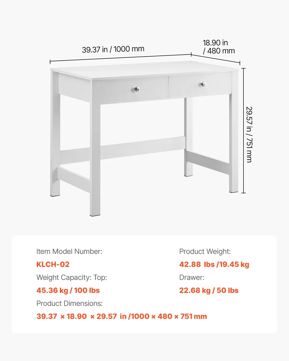 VEVOR Small Desk with Drawers, Kids Desk for Bedroom, Modern Simple Study Table for Drawing, Reading, Writing, Rectangle MDF Furniture Study Storage Table for Home, Office, White by All Mart Bristol Ltd
