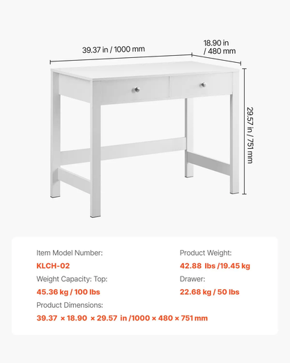 VEVOR Small Desk with Drawers, Kids Desk for Bedroom, Modern Simple Study Table for Drawing, Reading, Writing, Rectangle MDF Furniture Study Storage Table for Home, Office, White by All Mart Bristol Ltd