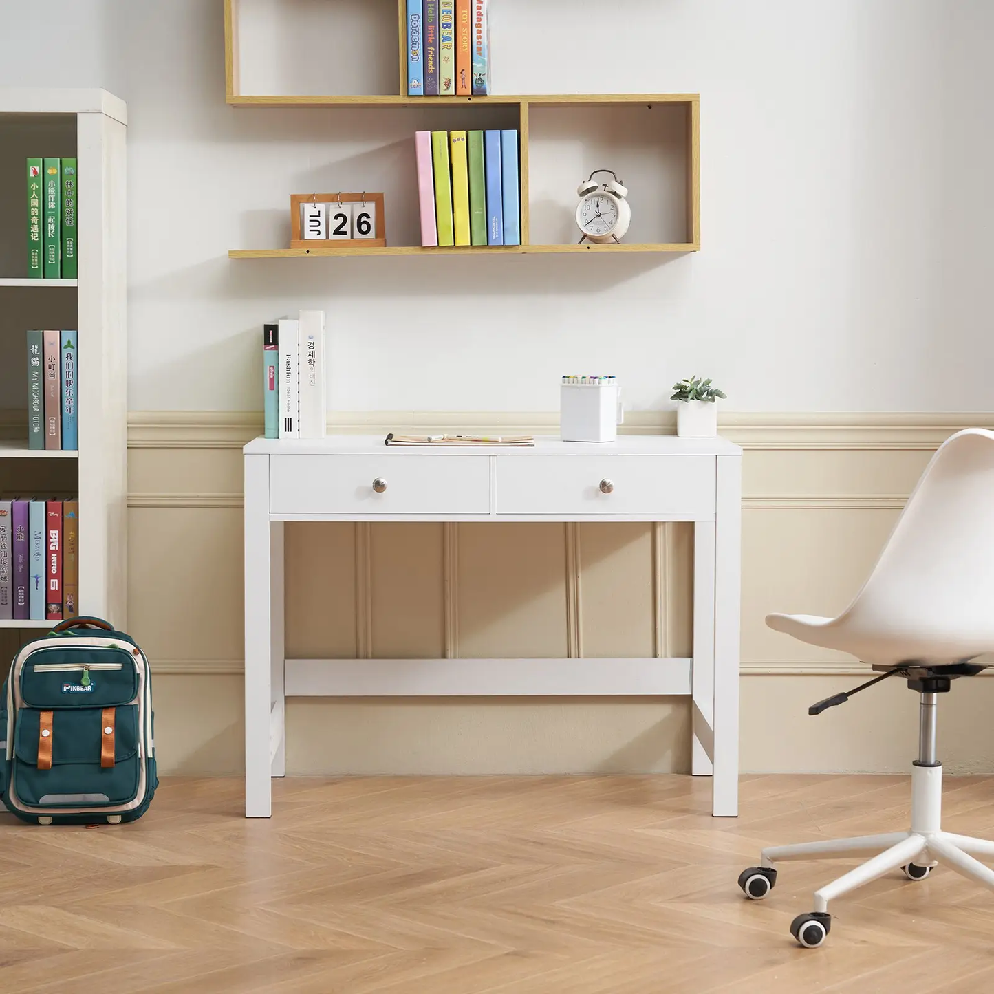 VEVOR Small Desk with Drawers, Kids Desk for Bedroom, Modern Simple Study Table for Drawing, Reading, Writing, Rectangle MDF Furniture Study Storage Table for Home, Office, White by All Mart Bristol Ltd