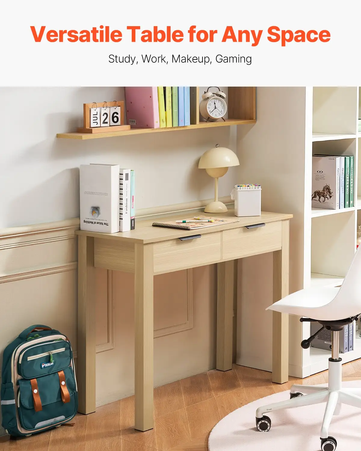 VEVOR Small Desk with Drawers, Kids Desk for Bedroom, Modern Simple Study Table for Drawing, Reading, Writing, Rectangle MDF Furniture Study Storage Table for Home, Office, Light Wood by All Mart Bristol Ltd