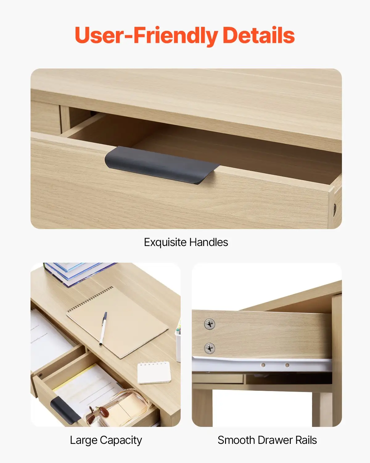 VEVOR Small Desk with Drawers, Kids Desk for Bedroom, Modern Simple Study Table for Drawing, Reading, Writing, Rectangle MDF Furniture Study Storage Table for Home, Office, Light Wood by All Mart Bristol Ltd
