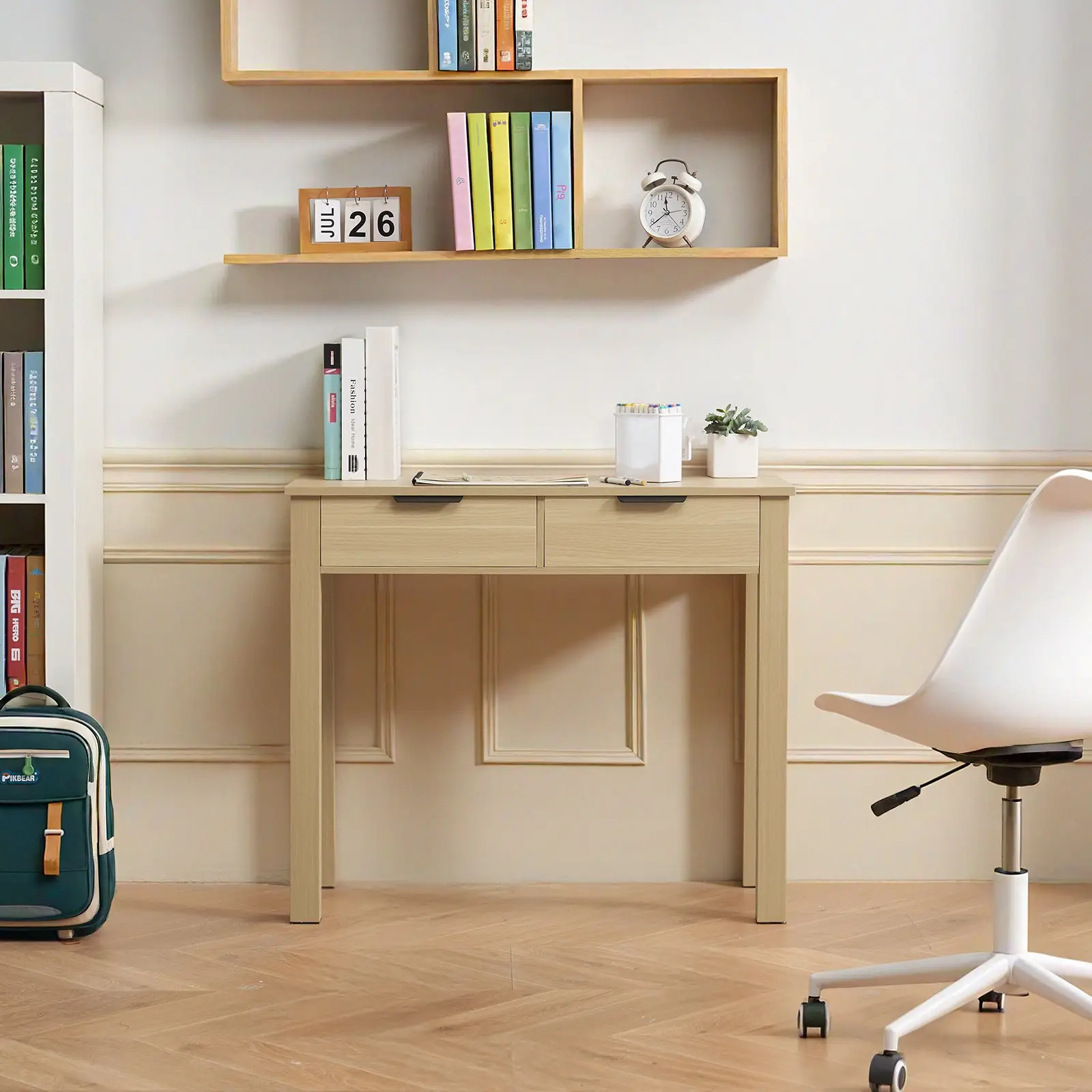 VEVOR Small Desk with Drawers, Kids Desk for Bedroom, Modern Simple Study Table for Drawing, Reading, Writing, Rectangle MDF Furniture Study Storage Table for Home, Office, Light Wood by All Mart Bristol Ltd