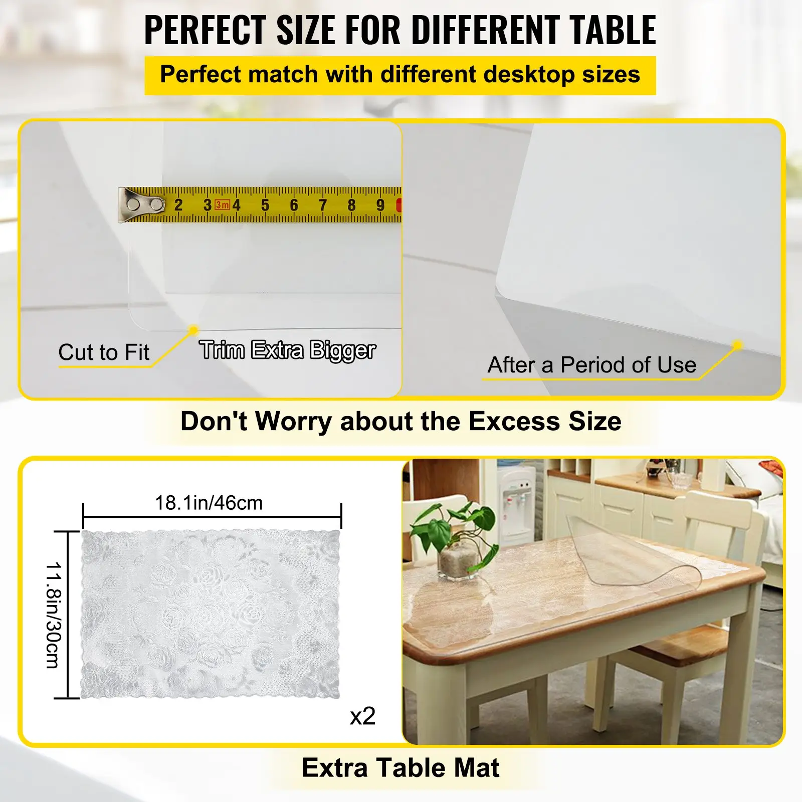 VEVOR Plastic Table Cover 40 x 72 Inch, 1.5 mm Thick Clear Table Protector, Rectangle Clear Desk Mat, Waterproof & Easy Cleaning for Office Dresser Night Stand by All Mart Bristol Ltd