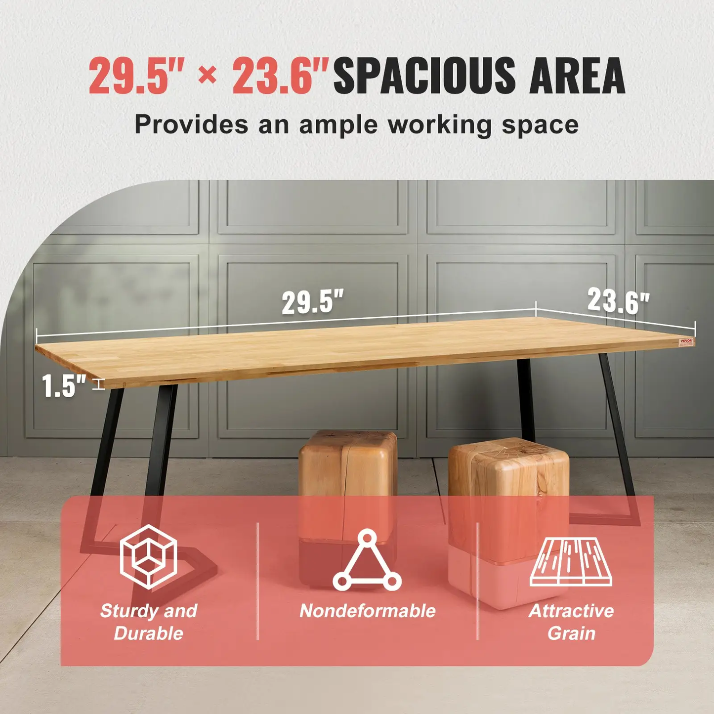VEVOR Wood Table Top, 29.5" x 23.6" x 1.5", 330lb Load Capacity, Universal Solid One-Piece Maple Wood Desktop for Height Adjustable Electric Standing Desk Frame, Rectangular Countertop for Home Office by All Mart Bristol Ltd