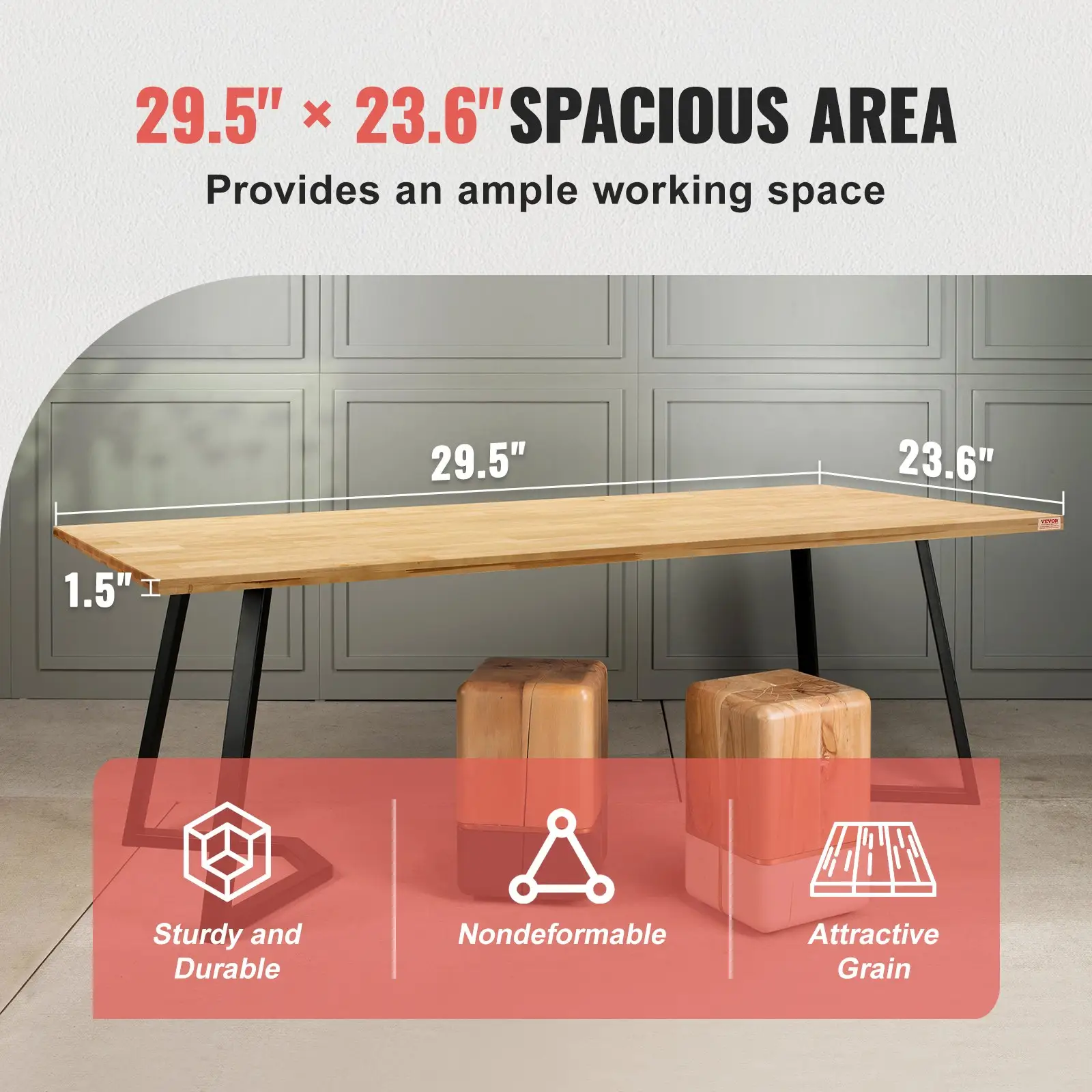 VEVOR Wood Table Top, 29.5" x 23.6" x 1.5", 330lb Load Capacity, Universal Solid One-Piece Maple Wood Desktop for Height Adjustable Electric Standing Desk Frame, Rectangular Countertop for Home Office by All Mart Bristol Ltd