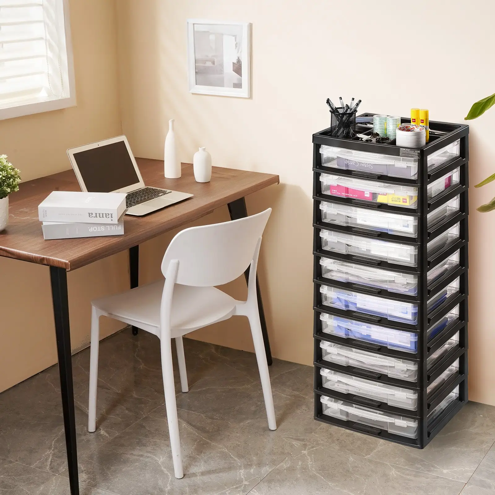 VEVOR Plastic Storage Organizer, 10-Tier Large Capacity with Organizer Top, Black Frame Only, PP Material Multifunctional Scrapbook Storage, for Office Essentials Tools Arts and Crafts Supplies by All Mart Bristol Ltd