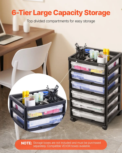 VEVOR Scrapbook Rolling Storage Cart, 6-Tier Large Capacity with Organizer Top, Black Frame with 4 Removable Wheels, PP Material Cart Only, Rolling Craft Storage for Office Arts and Crafts Supplies by All Mart Bristol Ltd