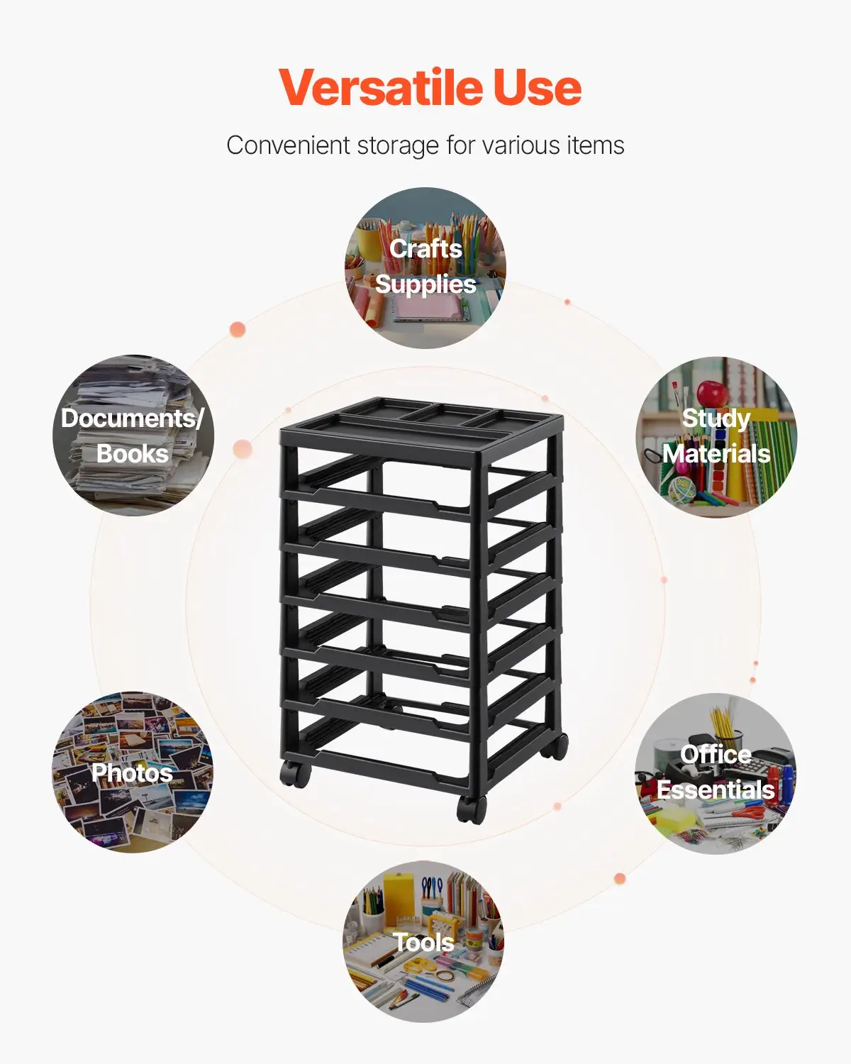 VEVOR Scrapbook Rolling Storage Cart, 6-Tier Large Capacity with Organizer Top, Black Frame with 4 Removable Wheels, PP Material Cart Only, Rolling Craft Storage for Office Arts and Crafts Supplies by All Mart Bristol Ltd