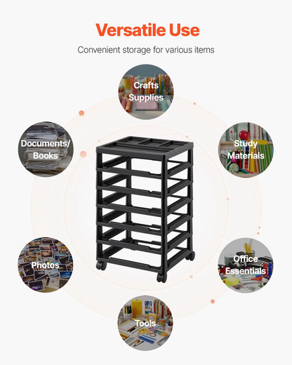 VEVOR Scrapbook Rolling Storage Cart, 6-Tier Large Capacity with Organizer Top, Black Frame with 4 Removable Wheels, PP Material Cart Only, Rolling Craft Storage for Office Arts and Crafts Supplies by All Mart Bristol Ltd