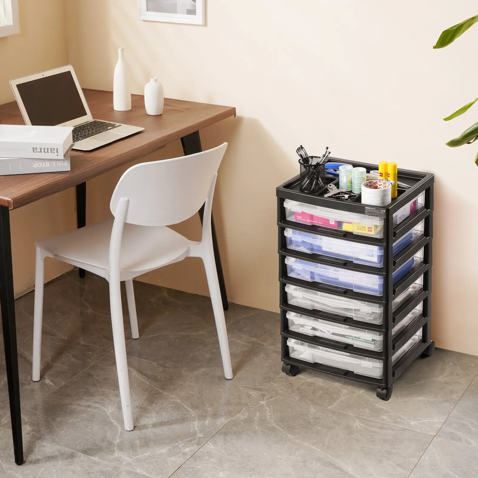 VEVOR Scrapbook Rolling Storage Cart, 6-Tier Large Capacity with Organizer Top, Black Frame with 4 Removable Wheels, PP Material Cart Only, Rolling Craft Storage for Office Arts and Crafts Supplies by All Mart Bristol Ltd
