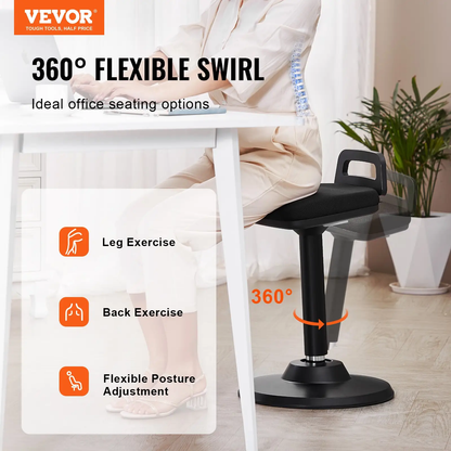 VEVOR Active Chair with Handle, Height-Adjustable (24.6-34.4") Wobble Chair Made of Elastic Fabric & 45 mm Foam, Ideal for Schools, Office and Home, 8° Tilt Angle, Age 12-18, Black by All Mart Bristol Ltd