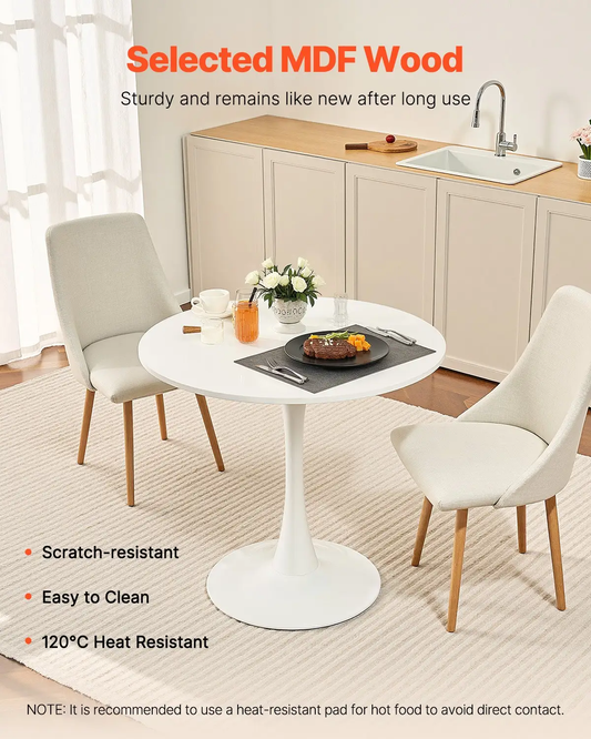 VEVOR Round Dining Table, 31.5 in Wood Table for 2-4 Person, Modern Circle Furniture, Leisure Coffee Office Tables with Pedestal Base in Tulip Design, for Home Kitchen Living Room, White(Only Table) by All Mart Bristol Ltd