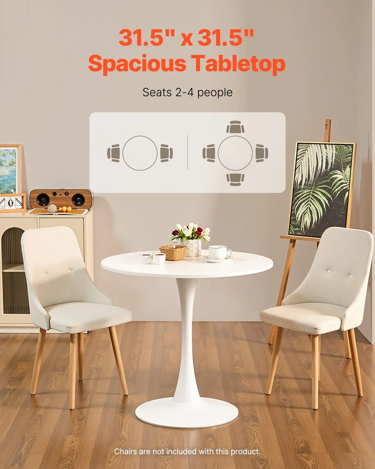VEVOR Round Dining Table, 31.5 in Wood Table for 2-4 Person, Modern Circle Furniture, Leisure Coffee Office Tables with Pedestal Base in Tulip Design, for Home Kitchen Living Room, White(Only Table) by All Mart Bristol Ltd