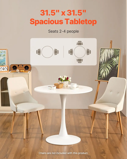 VEVOR Round Dining Table, 31.5 in Wood Table for 2-4 Person, Modern Circle Furniture, Leisure Coffee Office Tables with Pedestal Base in Tulip Design, for Home Kitchen Living Room, White(Only Table) by All Mart Bristol Ltd