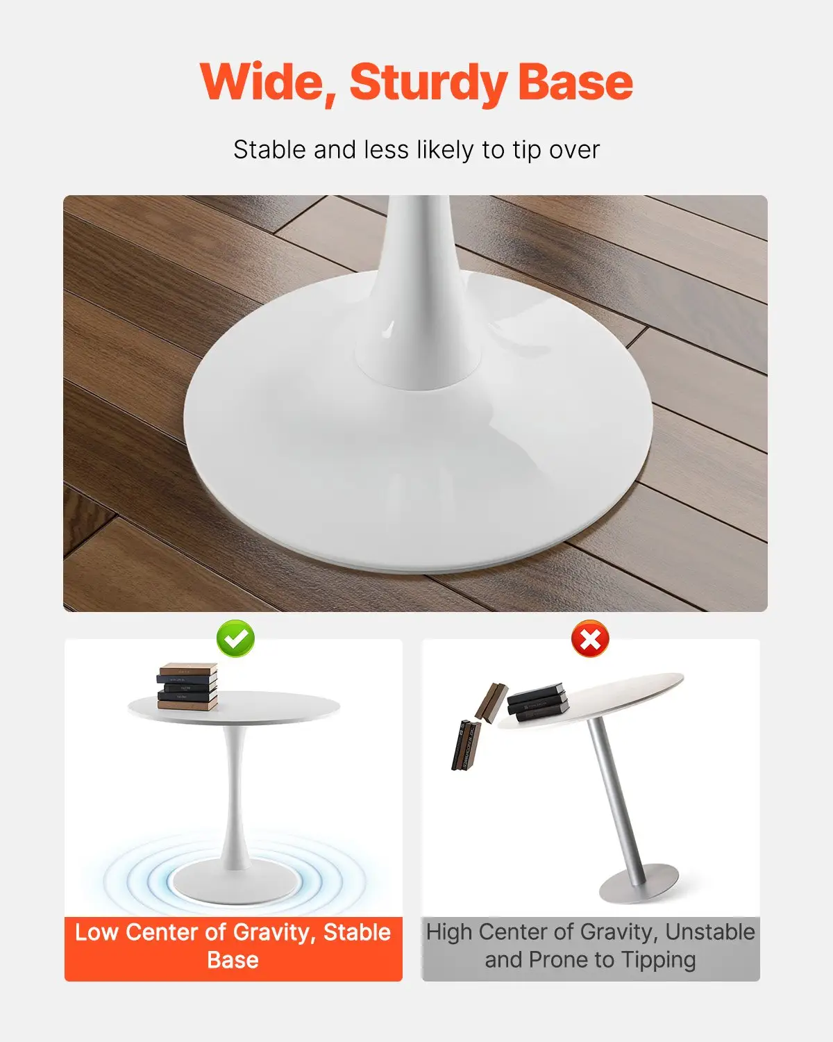 VEVOR Round Dining Table, 31.5 in Wood Table for 2-4 Person, Modern Circle Furniture, Leisure Coffee Office Tables with Pedestal Base in Tulip Design, for Home Kitchen Living Room, White(Only Table) by All Mart Bristol Ltd