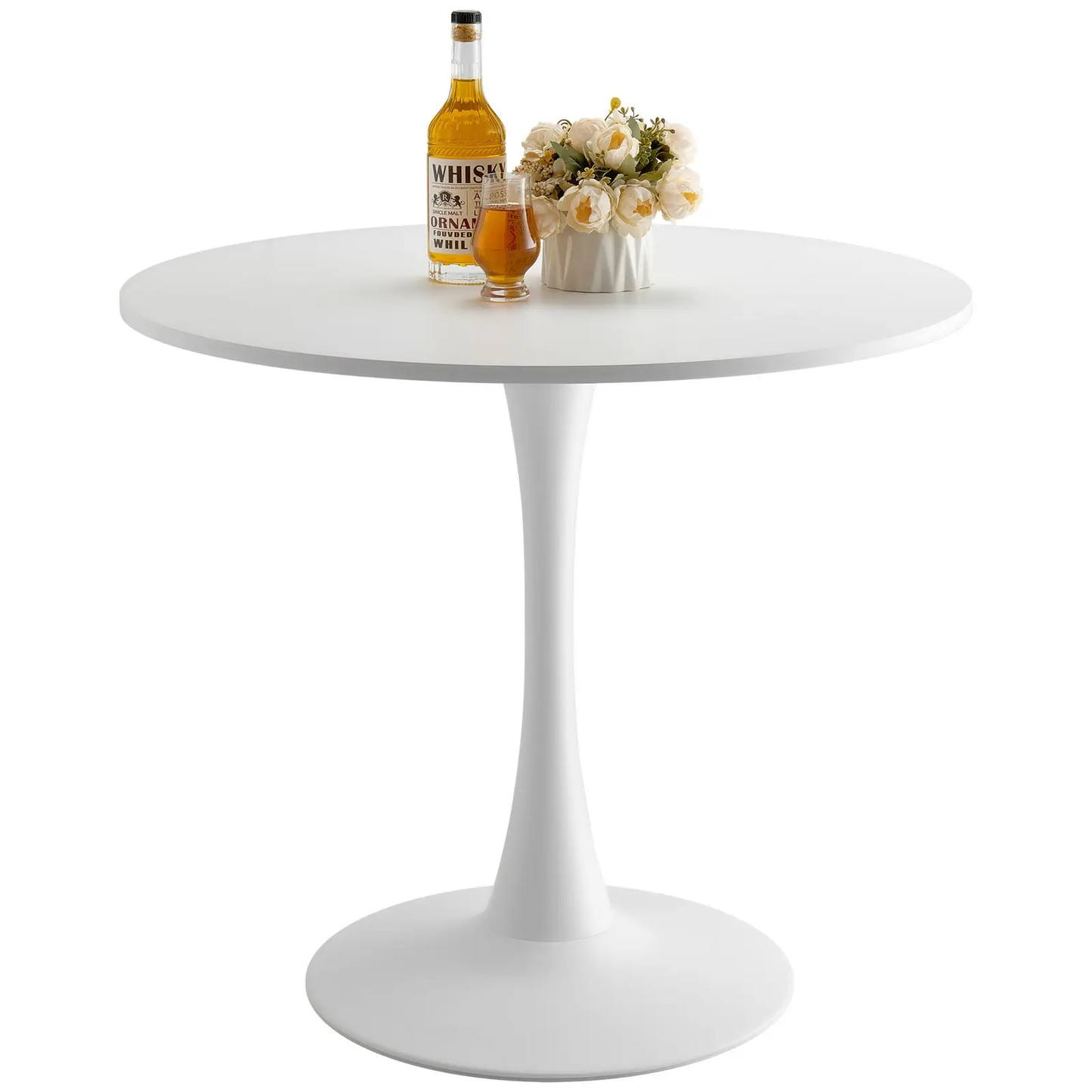 VEVOR Round Dining Table, 31.5 in Wood Table for 2-4 Person, Modern Circle Furniture, Leisure Coffee Office Tables with Pedestal Base in Tulip Design, for Home Kitchen Living Room, White(Only Table) by All Mart Bristol Ltd