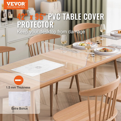 VEVOR Plastic Table Cover, 42 x 96 Inch 1.5 mm Thick Clear Table Protector, Rectangle PVC Desk Mat, Waterproof & Easy Cleaning Desk Pad Tablecloth, for Office Dresser Dining Room Table Night Stand by All Mart Bristol Ltd