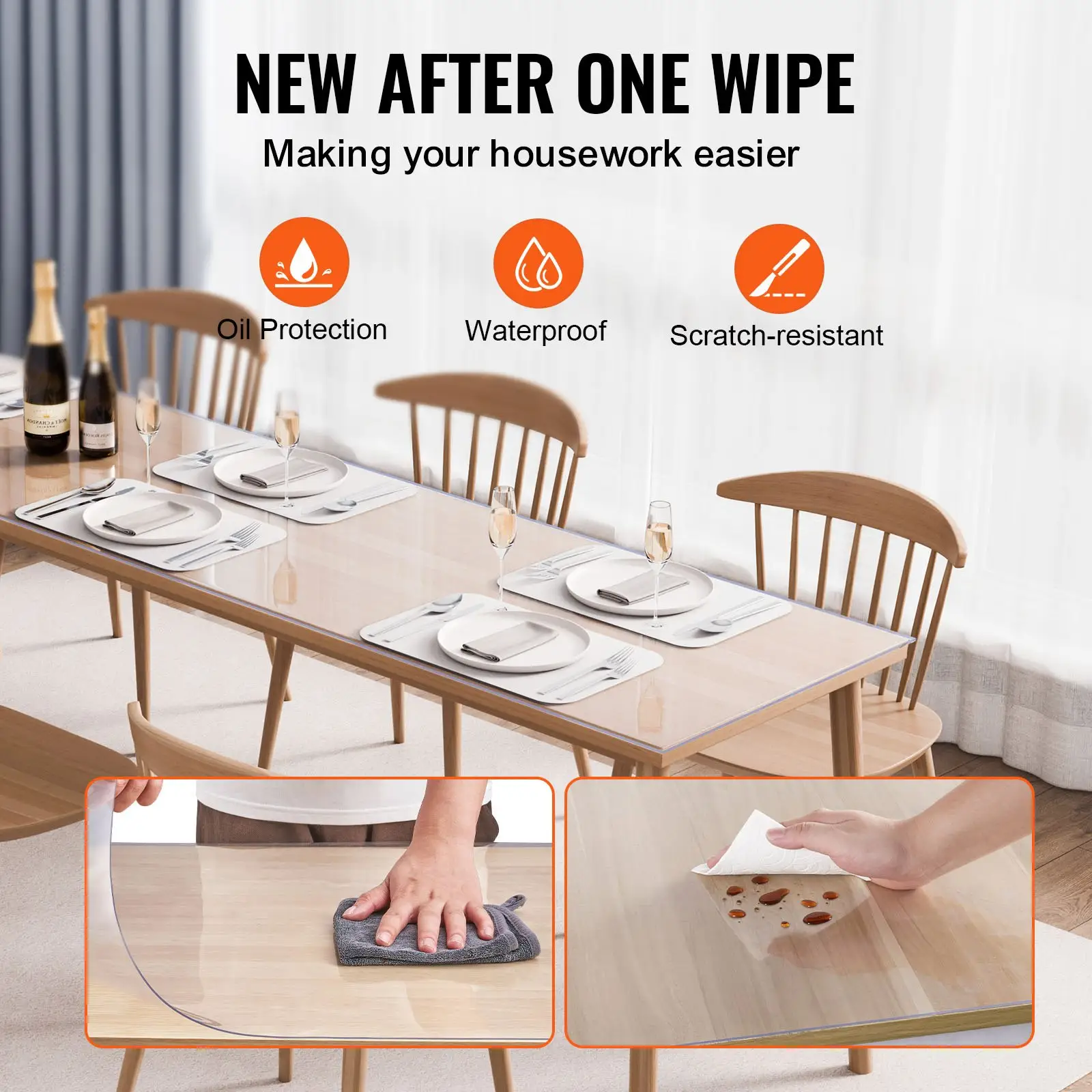VEVOR Plastic Table Cover, 42 x 96 Inch 1.5 mm Thick Clear Table Protector, Rectangle PVC Desk Mat, Waterproof & Easy Cleaning Desk Pad Tablecloth, for Office Dresser Dining Room Table Night Stand by All Mart Bristol Ltd