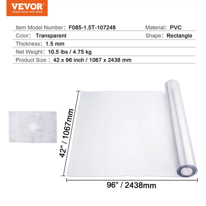 VEVOR Plastic Table Cover, 42 x 96 Inch 1.5 mm Thick Clear Table Protector, Rectangle PVC Desk Mat, Waterproof & Easy Cleaning Desk Pad Tablecloth, for Office Dresser Dining Room Table Night Stand by All Mart Bristol Ltd
