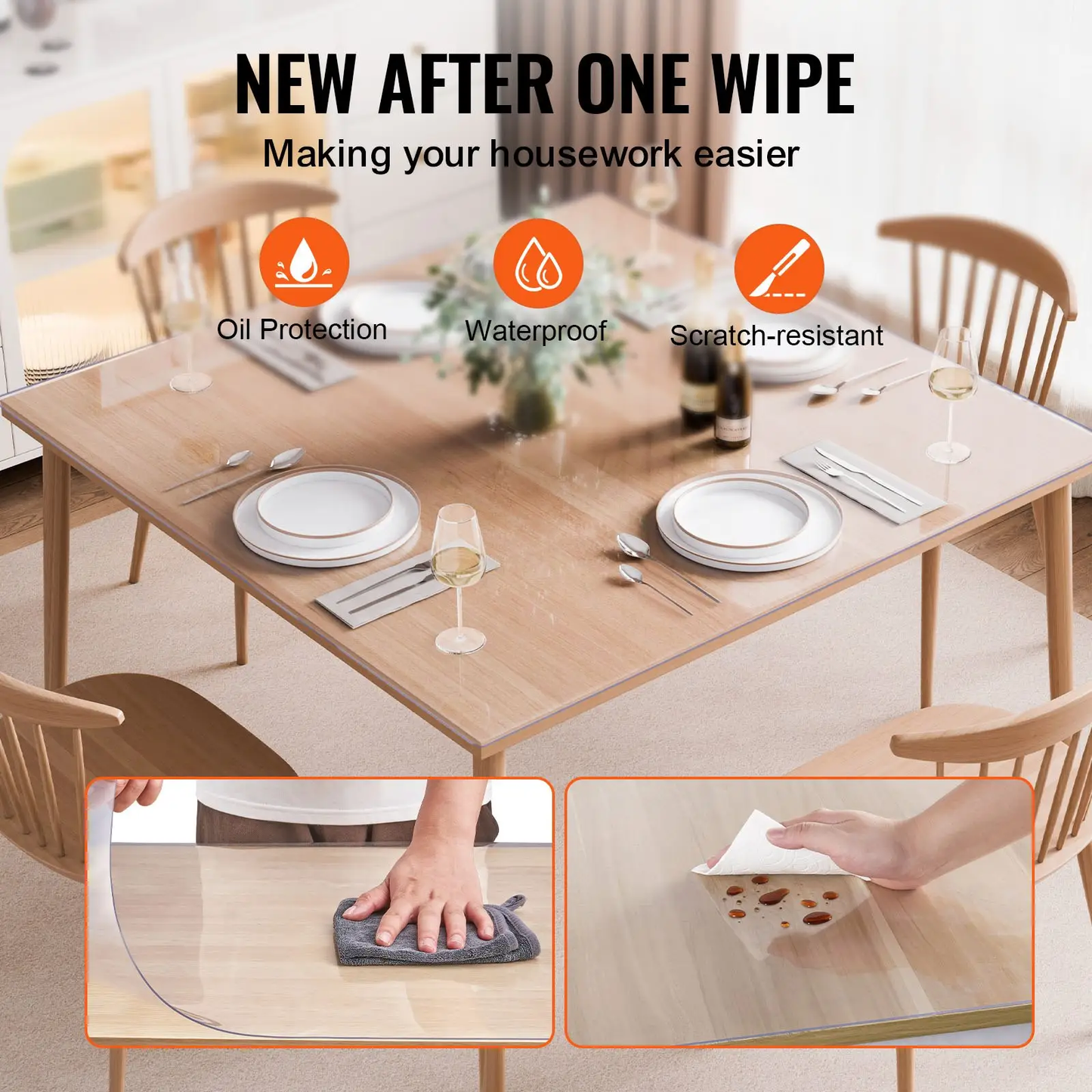 VEVOR Plastic Table Cover, 54 x 54 Inch 2.0 mm Thick Clear Table Protector, Square PVC Desk Mat, Waterproof & Easy Cleaning Desk Pad Tablecloth, for Office Dresser Dining Room Table Night Stand by All Mart Bristol Ltd