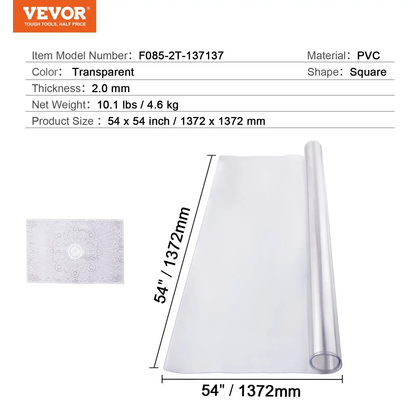 VEVOR Plastic Table Cover, 54 x 54 Inch 2.0 mm Thick Clear Table Protector, Square PVC Desk Mat, Waterproof & Easy Cleaning Desk Pad Tablecloth, for Office Dresser Dining Room Table Night Stand by All Mart Bristol Ltd