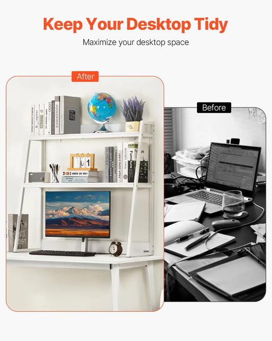 VEVOR Desktop Bookshelf, 2-Tier Desktop Storage Organizer, 37.4" x 12.6" x 35.4" Office Desk Storage Rack Display Shelf, Desktop Bookshelf Hutch with Anti-Slip Feet Pads, for Office, Home & Dorm, White by All Mart Bristol Ltd