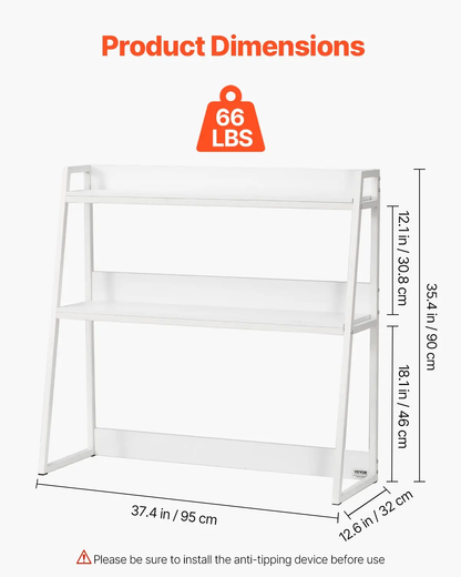 VEVOR Desktop Bookshelf, 2-Tier Desktop Storage Organizer, 37.4" x 12.6" x 35.4" Office Desk Storage Rack Display Shelf, Desktop Bookshelf Hutch with Anti-Slip Feet Pads, for Office, Home & Dorm, White by All Mart Bristol Ltd